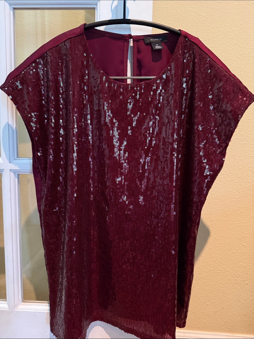 Halogen Burgundy Sequin Short Sleeve Blouse